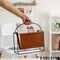Fabulaxe Gold-Tone Metal Magazine Rack with Brown Faux Leather Sling Freestanding Organizer for Magazines Newspapers & Files